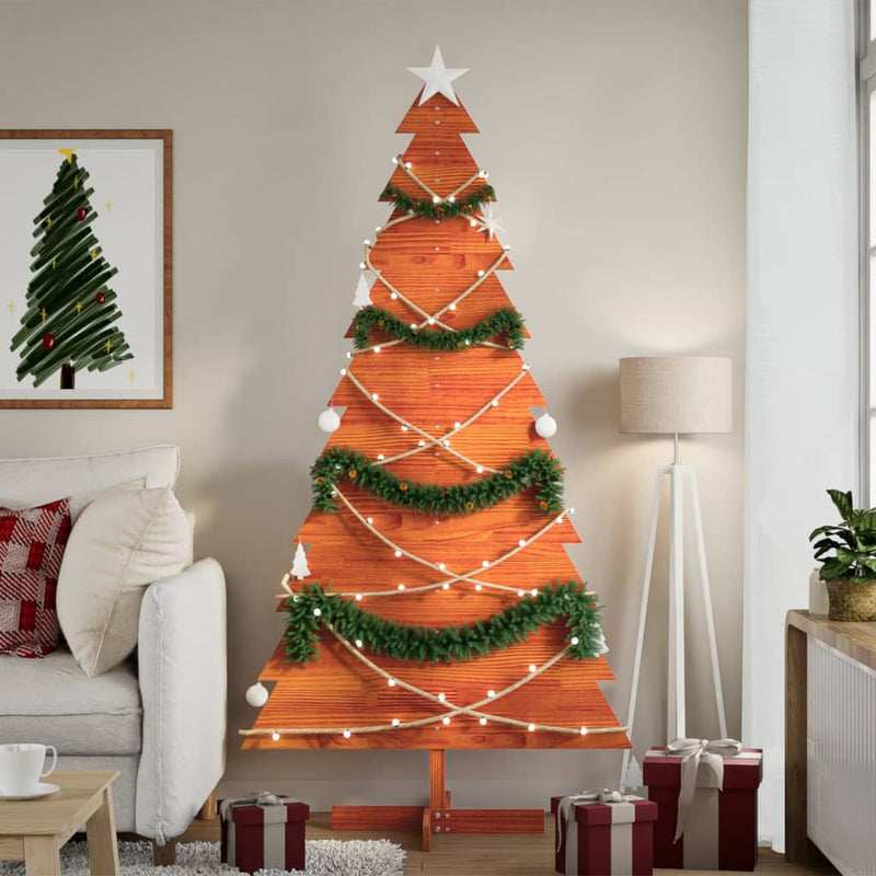 Load image into Gallery viewer, Vidaxl kerstdecoratie kerstboom 180 cm massief grenenhout wasbruin