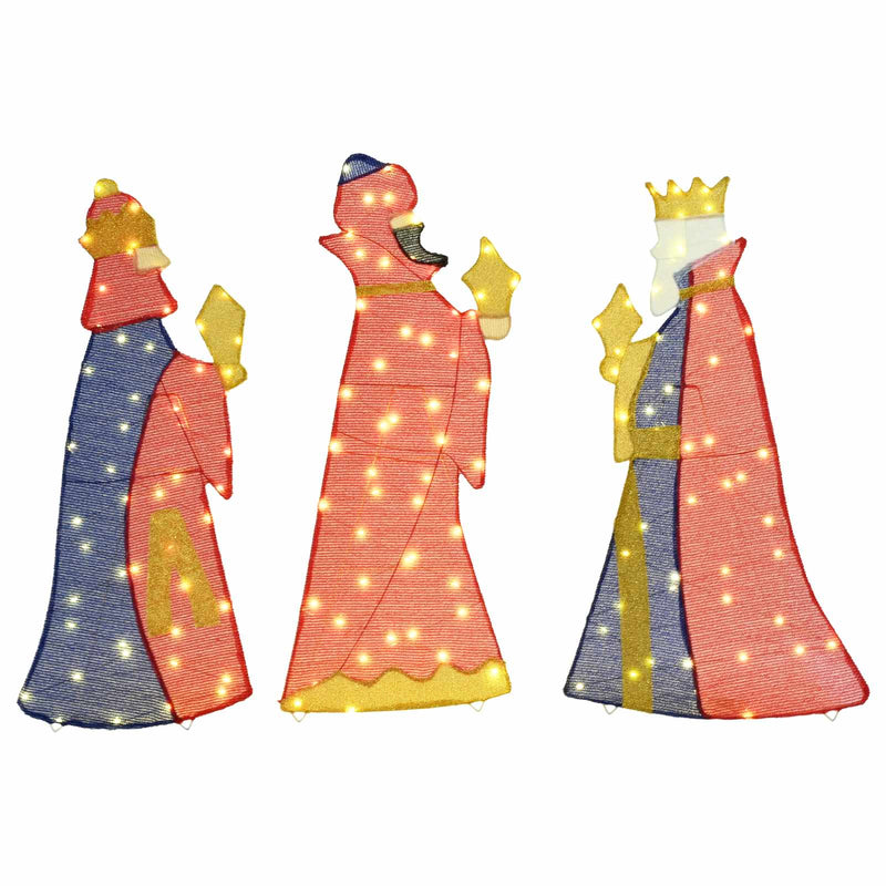 Load image into Gallery viewer, Vidaxl 3 wijze mannen kerstverlichting 3 pcs warmwit 105 cm stof