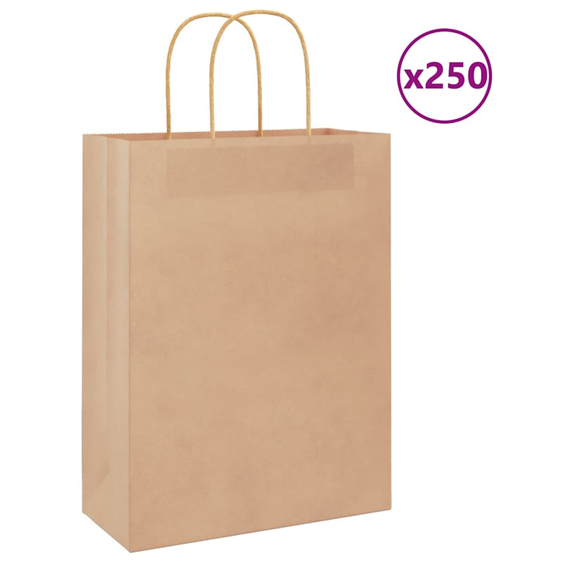 Load image into Gallery viewer, Vidaxl papieren zakken 250 st met hengsels 26x12x35 cm bruin