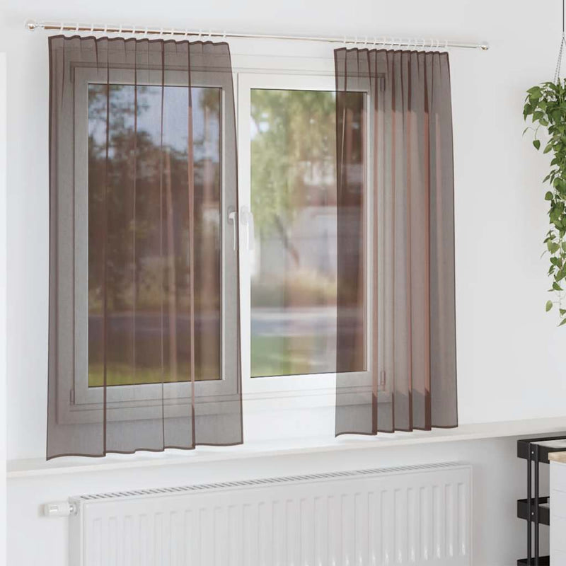 Load image into Gallery viewer, Vidaxl gordijnen voile met roedezakken 2 st bruin
