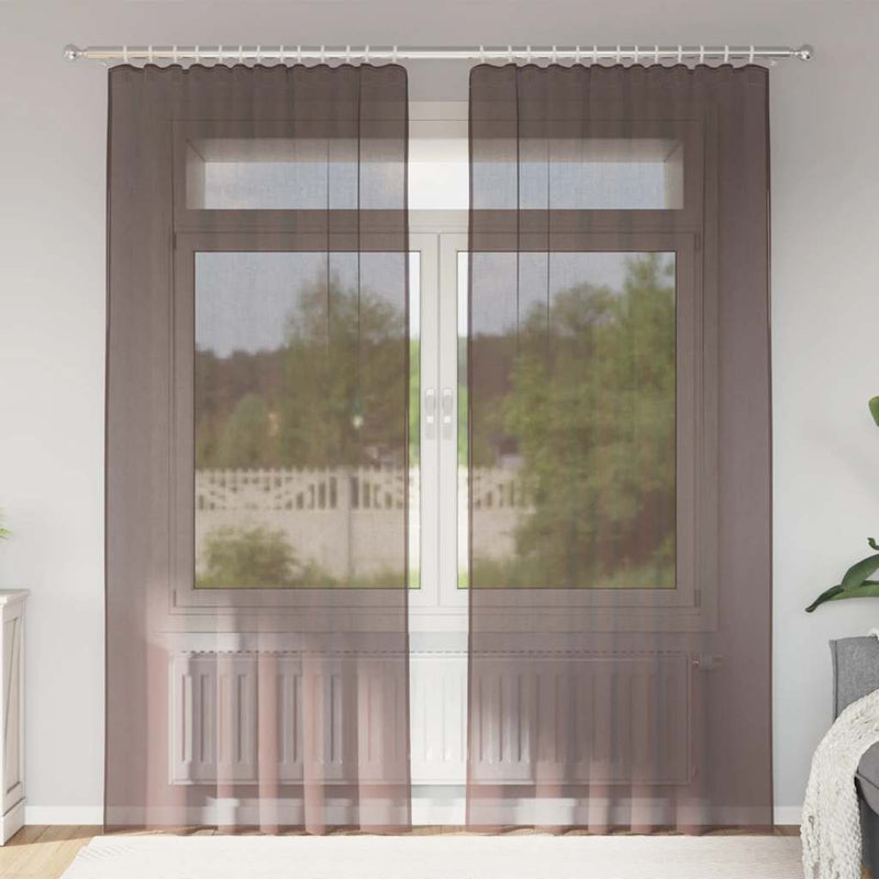 Load image into Gallery viewer, Vidaxl gordijnen voile met roedezakken 2 st bruin