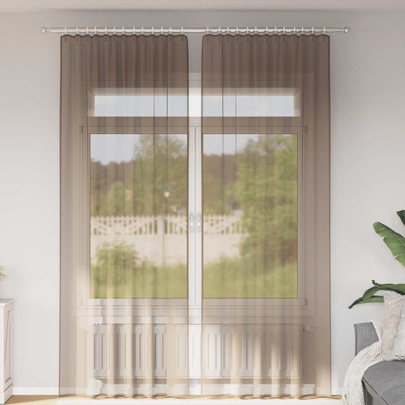 Load image into Gallery viewer, Vidaxl gordijnen voile met roedezakken 2 st lichtbruin
