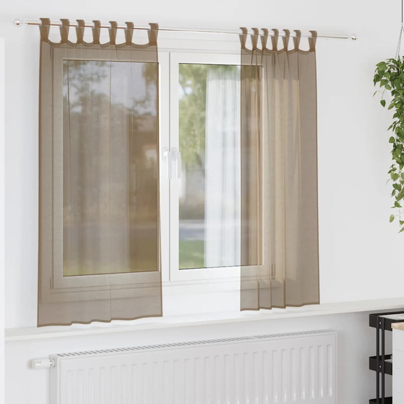 Load image into Gallery viewer, Vidaxl gordijnen voile met lussen 2 st 140x140 cm lichtbruin