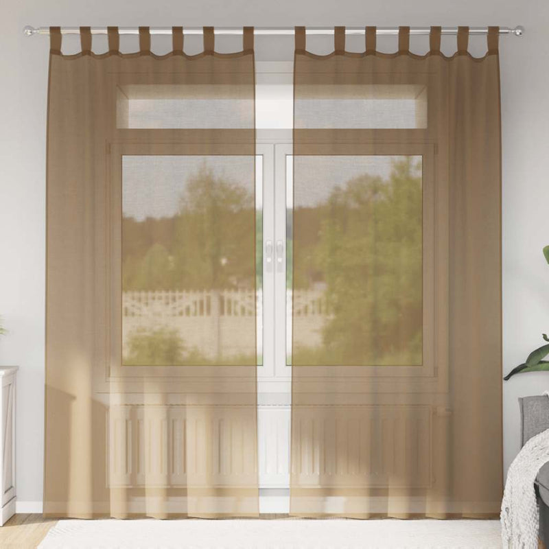 Load image into Gallery viewer, Vidaxl gordijnen voile met lussen 2 st 140x225 cm lichtbruin