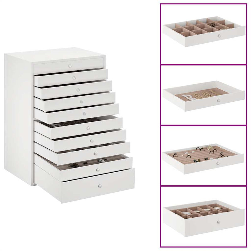 Load image into Gallery viewer, Vidaxl sieradendoos 10-laags met horlogehouders wit 29x20,5x40,5 cm