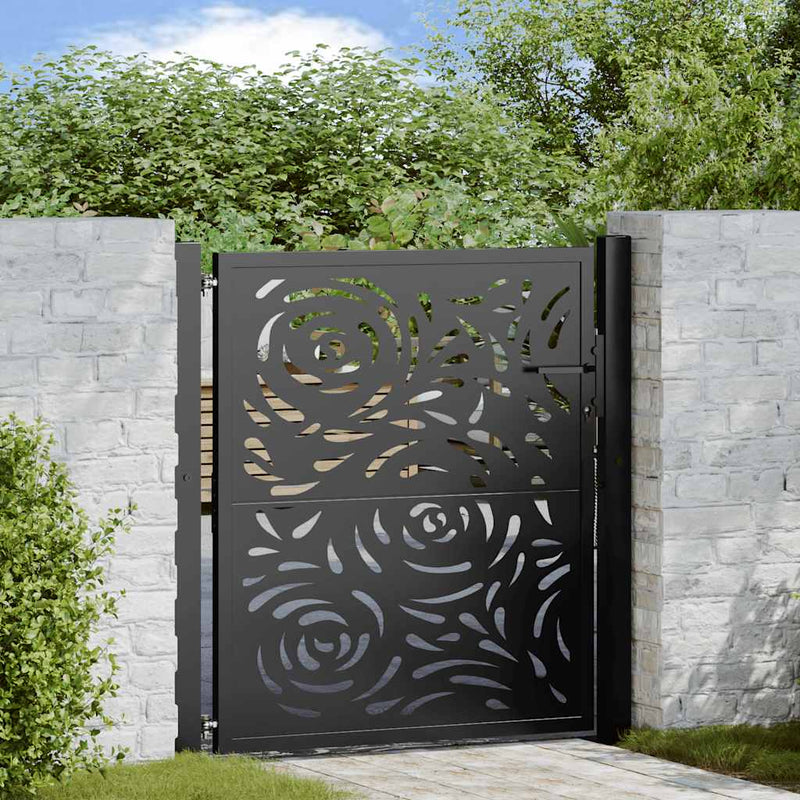Load image into Gallery viewer, Vidaxl poort met vlamontwerp 100x100 cm staal zwart