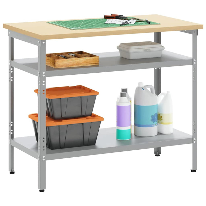 Load image into Gallery viewer, Vidaxl werktafel met plank grijs 100 x 55 x 85 cm gepoedercoat staal