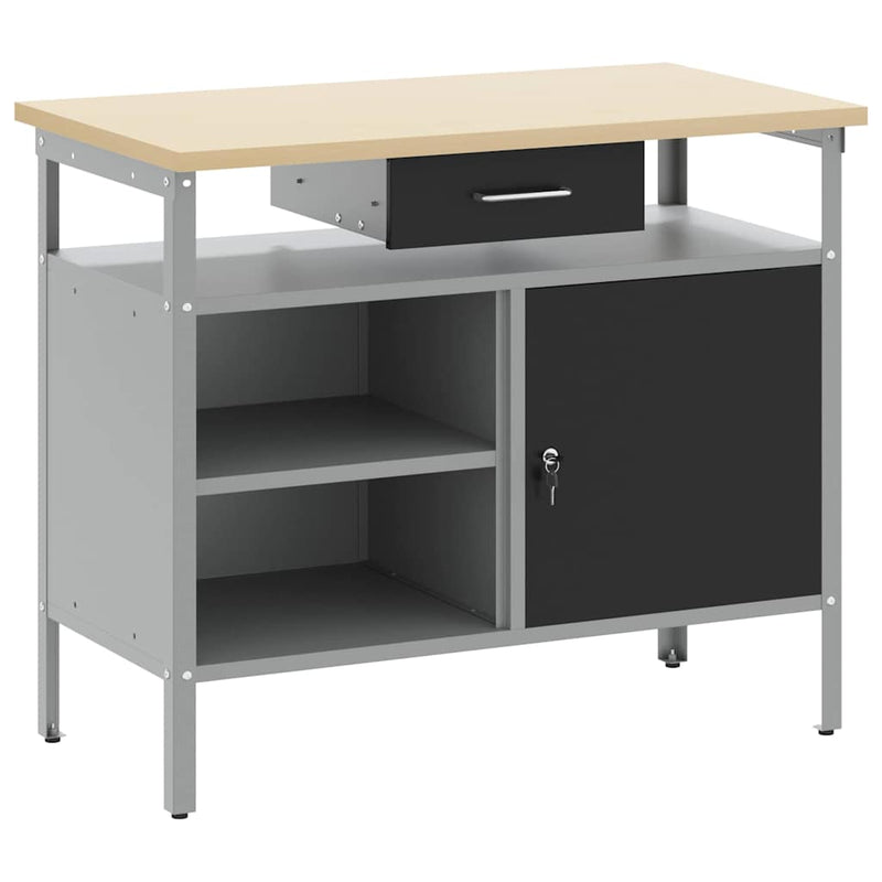 Load image into Gallery viewer, Vidaxl werkbank met lade met plank zwart en grijs 100 x 55 x 85 cm