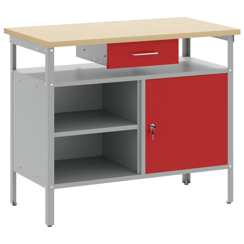 Load image into Gallery viewer, Vidaxl werkbank met lade met plank rood en grijs 100 x 55 x 85 cm