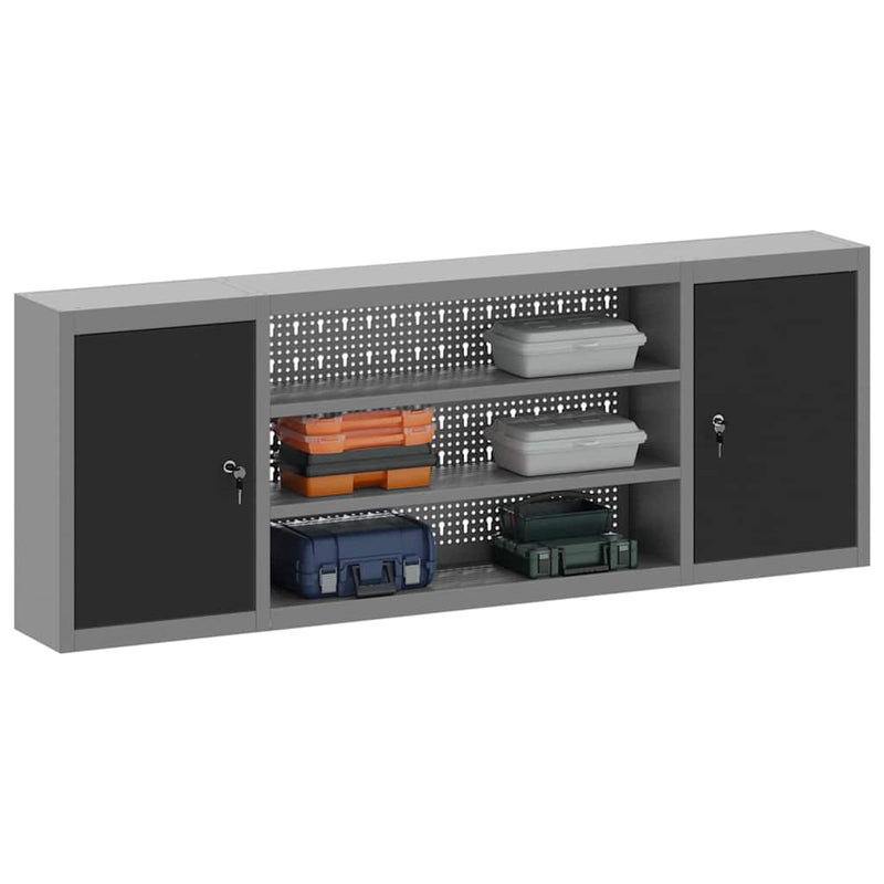 Load image into Gallery viewer, Vidaxl gereedschapskast met plank zwart en grijs 50 x 20 x 55 cm