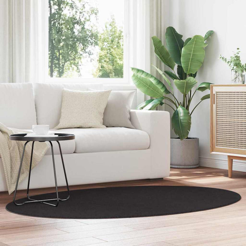 Load image into Gallery viewer, Vidaxl vloerkleden ovaal huarte zwart 120 x 170 cm 100% polyester