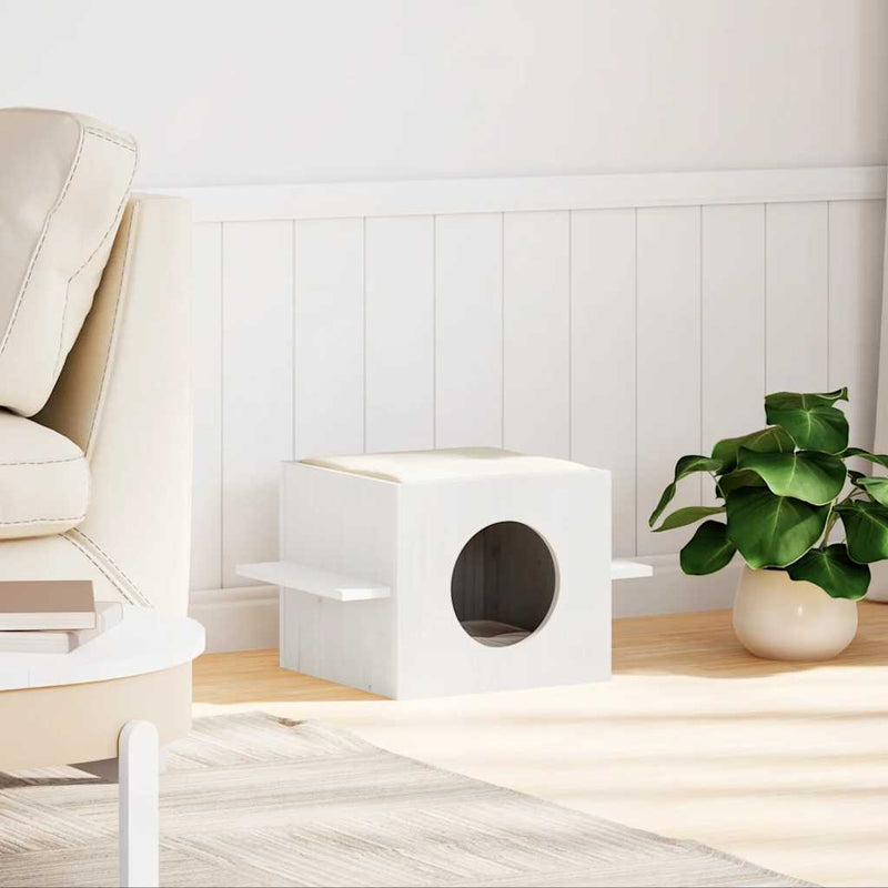 Load image into Gallery viewer, Vidaxl kattenhuis 51x35x30 cm massief grenenhout wit