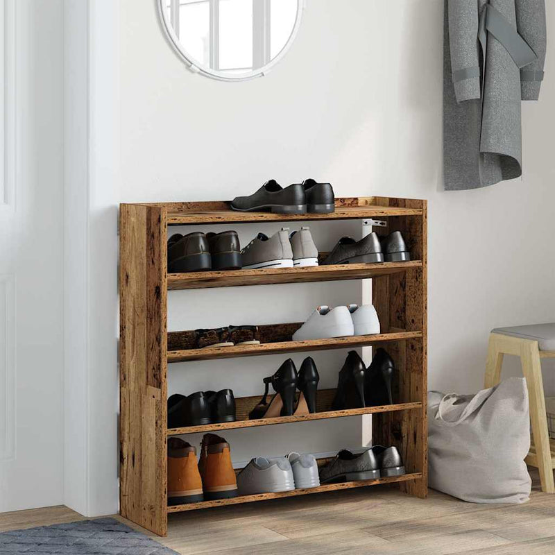 Load image into Gallery viewer, Vidaxl schoenenrek 80x25x81 cm bewerkt hout oud houtkleurig