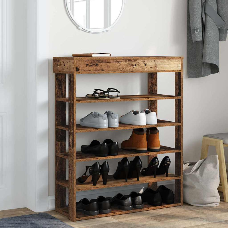 Load image into Gallery viewer, Vidaxl schoenenrek 80x30x98 cm bewerkt hout oud houtkleurig
