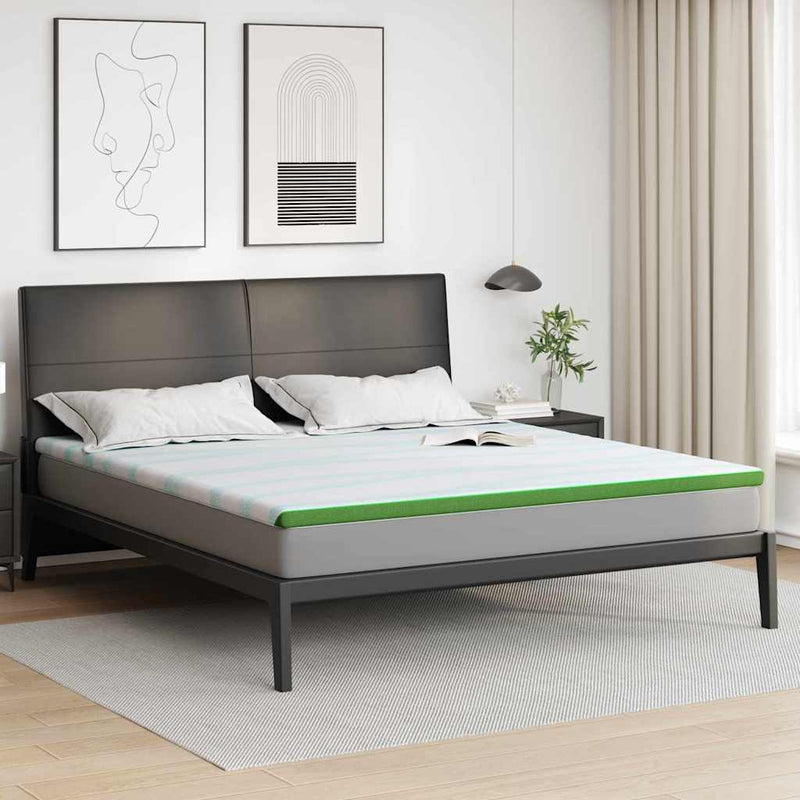 Load image into Gallery viewer, Vidaxl matrastopper wit en groen 200 x 200 cm jacquard stof