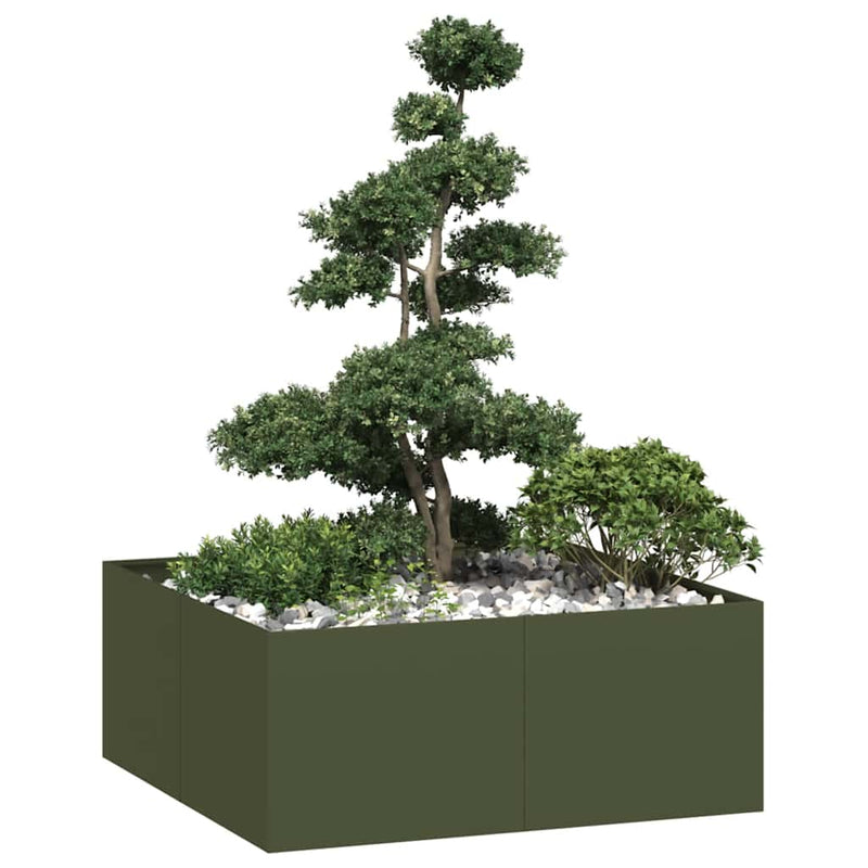 Load image into Gallery viewer, Vidaxl plantenbak 100x100x40 cm staal olijfgroen