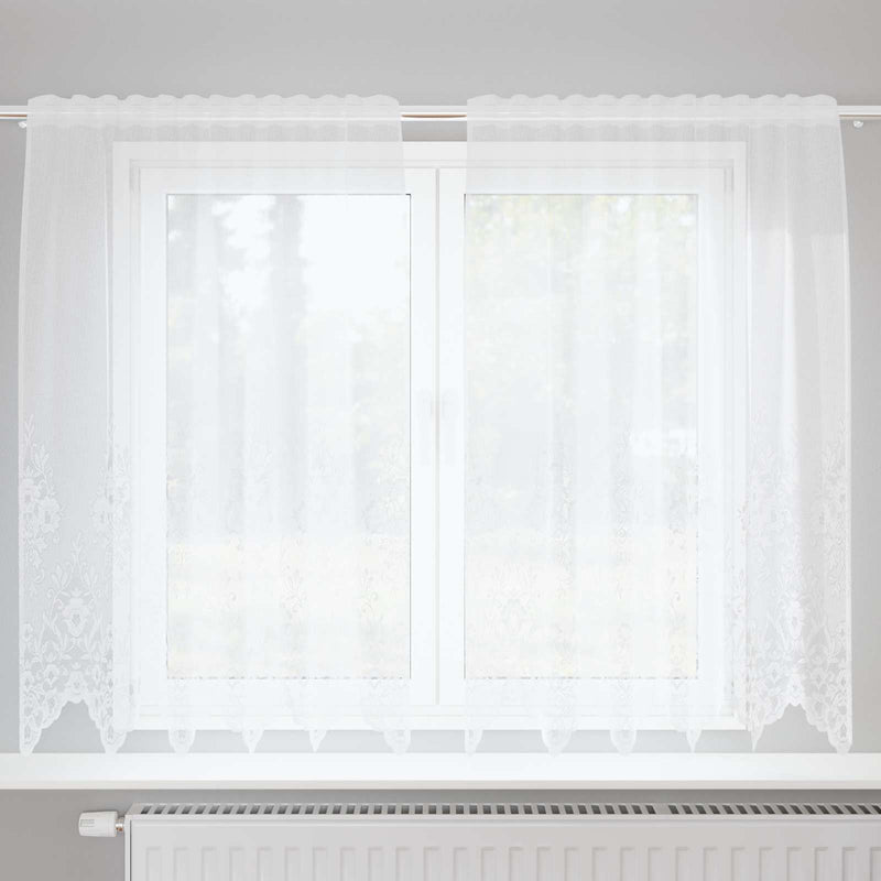 Load image into Gallery viewer, Vidaxl kantgordijn met gordijnen bloemen wit 180 x 150 cm polyester