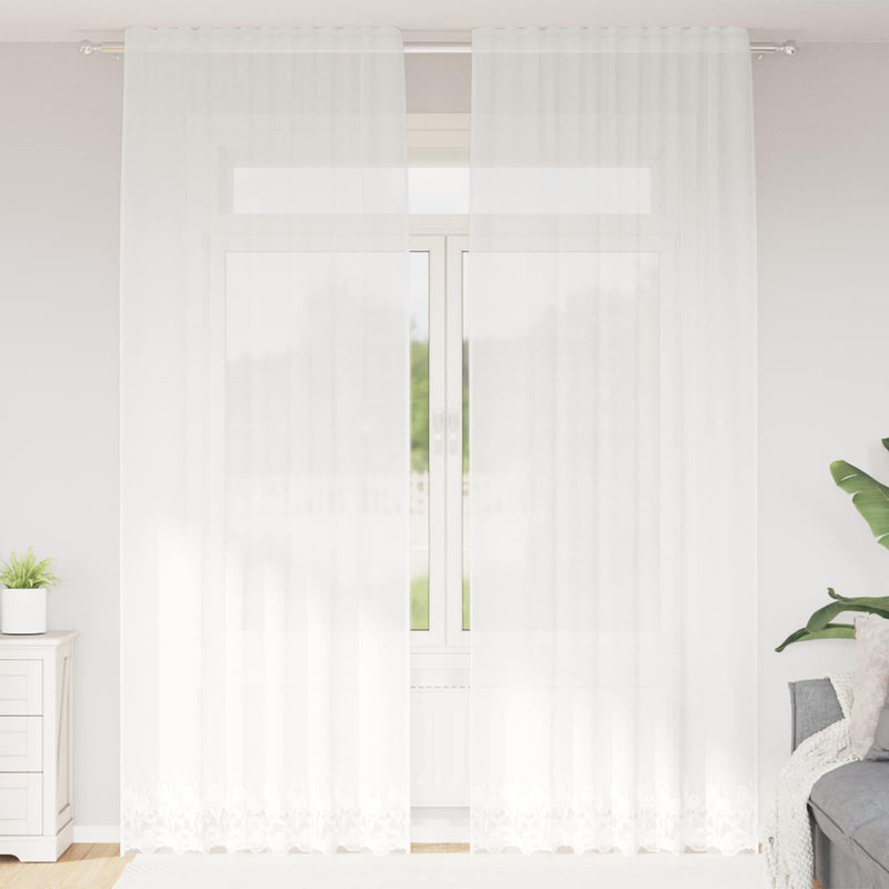 Load image into Gallery viewer, Vidaxl kantgordijn met gordijnen bloemen wit 260 x 150 cm polyester