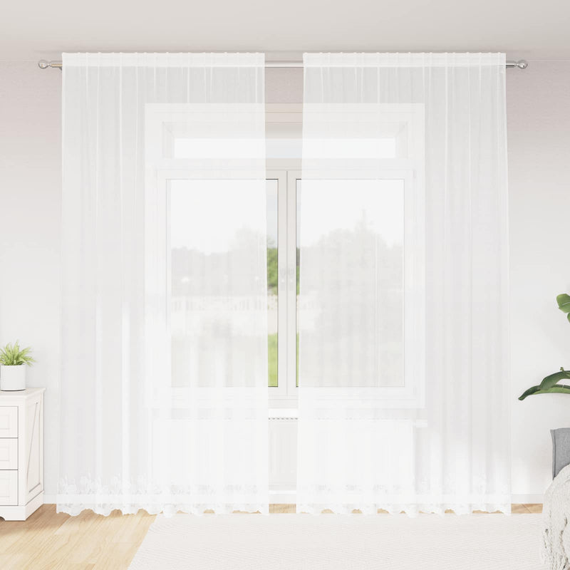 Load image into Gallery viewer, Vidaxl kantgordijn met gordijnen bloemen wit 280 x 200 cm polyester