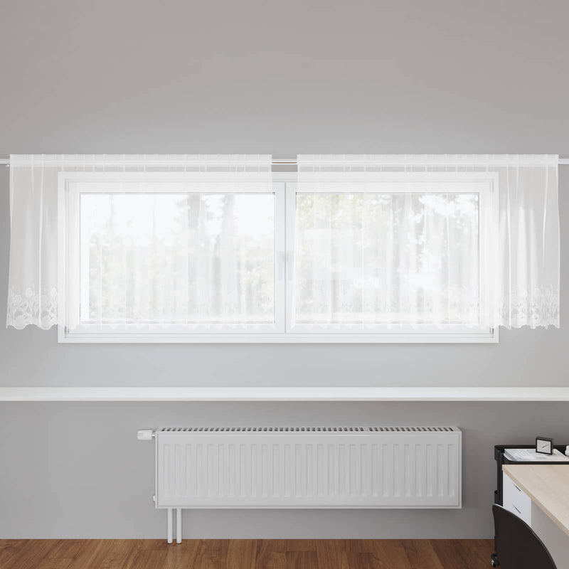 Load image into Gallery viewer, Vidaxl kantgordijn met gordijnen bloemen wit 120 x 300 cm polyester