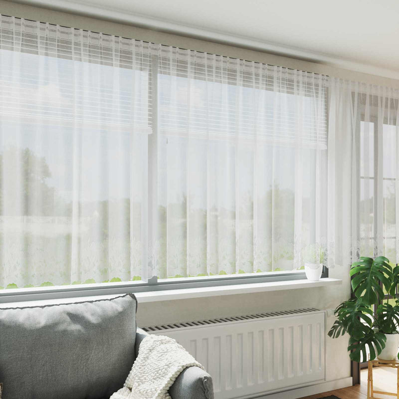 Load image into Gallery viewer, Vidaxl kantgordijn met gordijnen bloemen wit 160 x 600 cm polyester