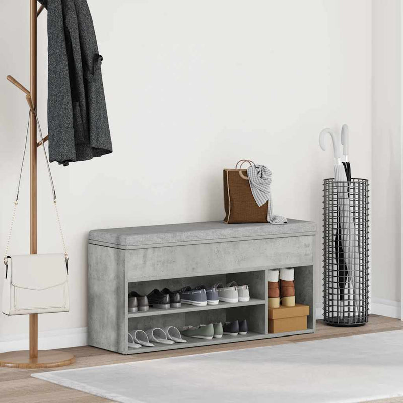 Load image into Gallery viewer, Vidaxl schoenenbank 102x30,5x45 cm bewerkt hout betongrijs