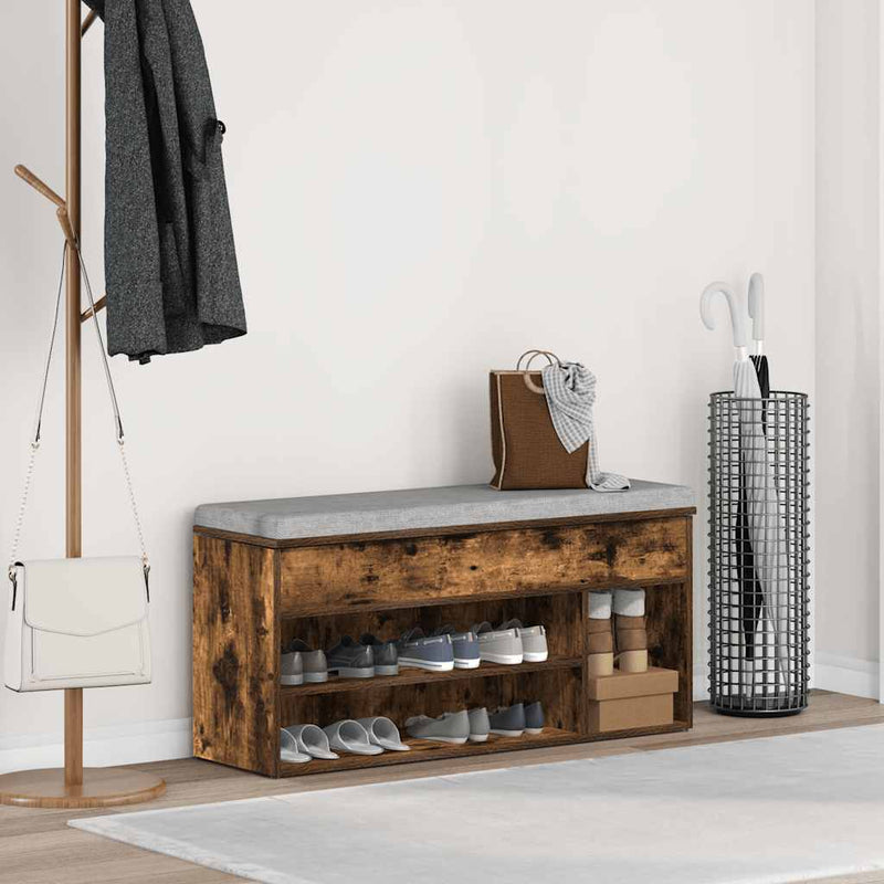 Load image into Gallery viewer, Vidaxl schoenenbank 102x30,5x45 cm bewerkt hout gerookt eikenkleurig