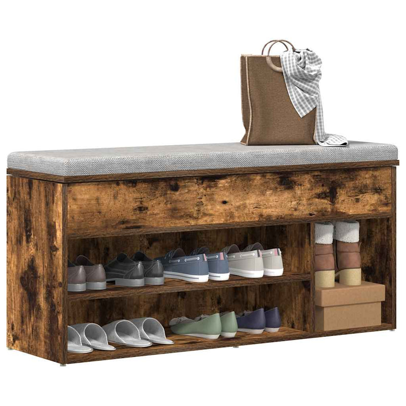 Load image into Gallery viewer, Vidaxl schoenenbank 102x30,5x45 cm bewerkt hout gerookt eikenkleurig