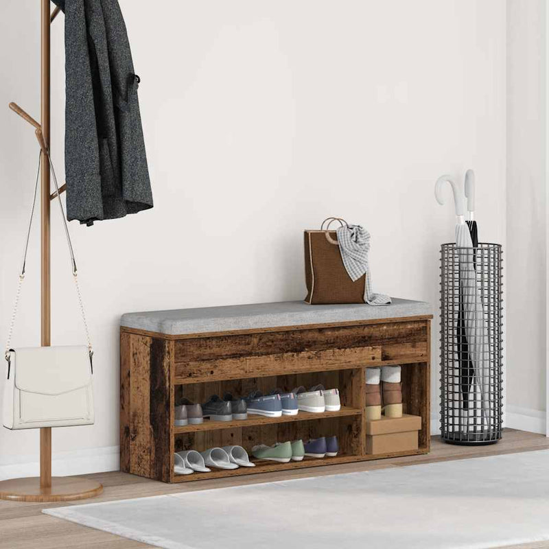 Load image into Gallery viewer, Vidaxl schoenenbank 102x30,5x45 cm bewerkt hout oud houtkleurig
