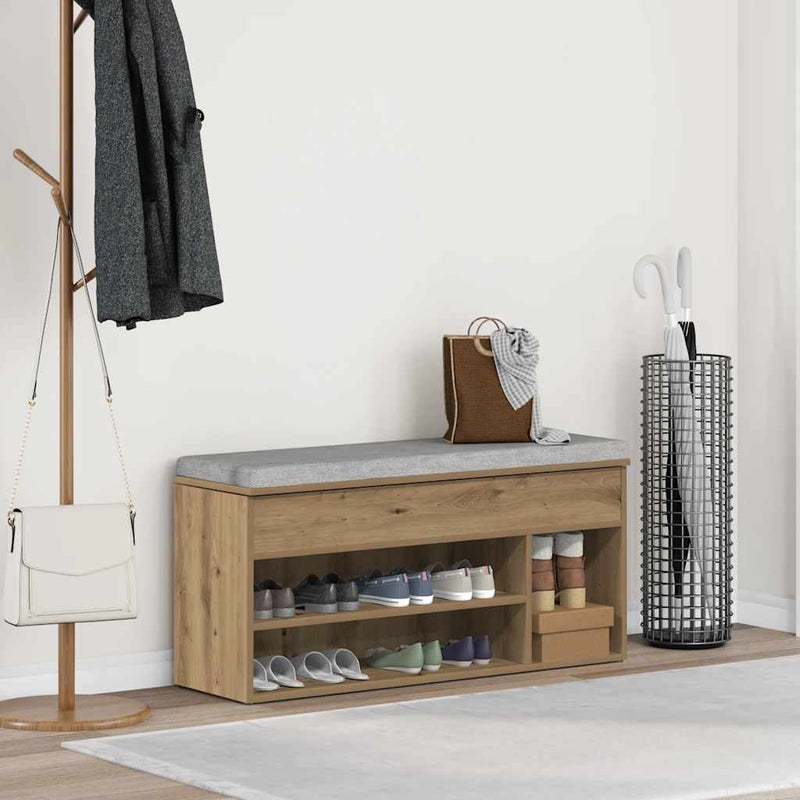 Load image into Gallery viewer, Vidaxl schoenenbank 102x30,5x45 cm bewerkt hout artisanaal eikenkleur