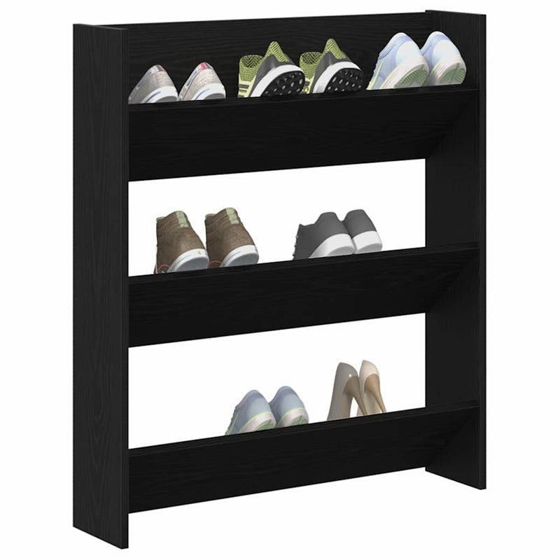 Load image into Gallery viewer, Vidaxl schoenenkast met plank zwart eiken 80 x 18 x 90 cm bewerkt hout