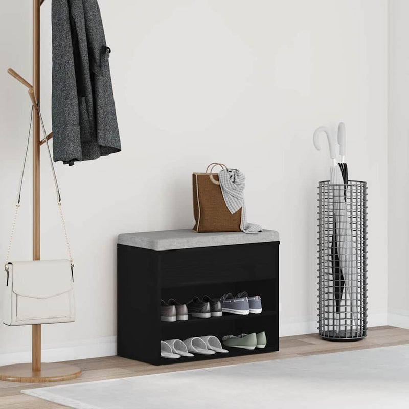 Load image into Gallery viewer, Vidaxl schoenenbank met plank zwart eiken 60 x 30 x 45 cm bewerkt hout