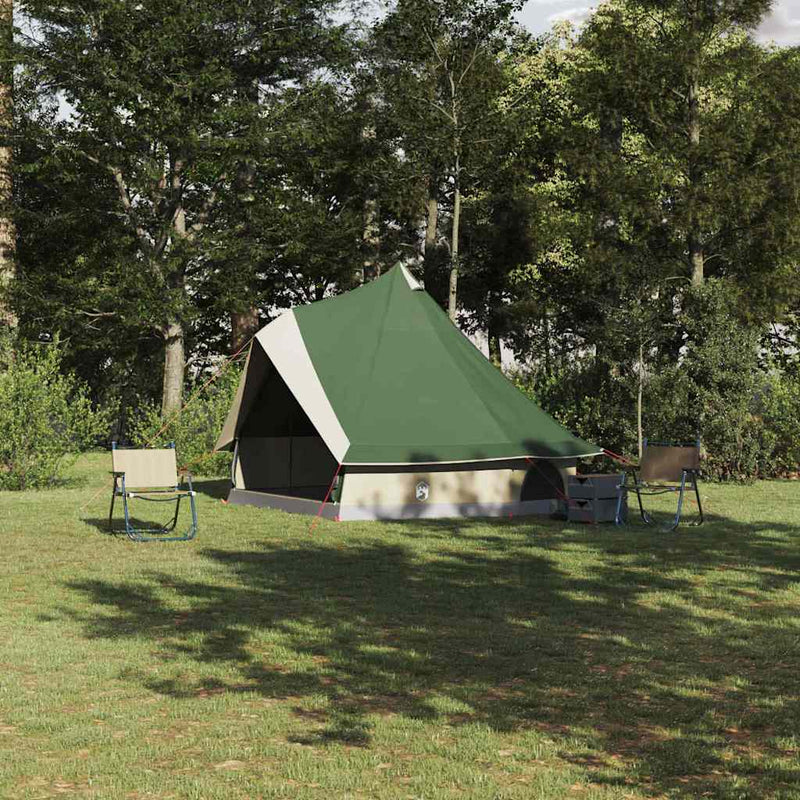 Load image into Gallery viewer, Vidaxl familie tipi tent tipi groen en beige 400 x 346 x 250 cm