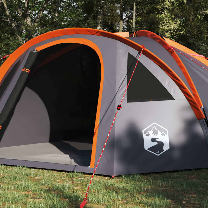 Load image into Gallery viewer, Vidaxl camping tent grijs en oranje 308 x 268 x 130 cm polyester