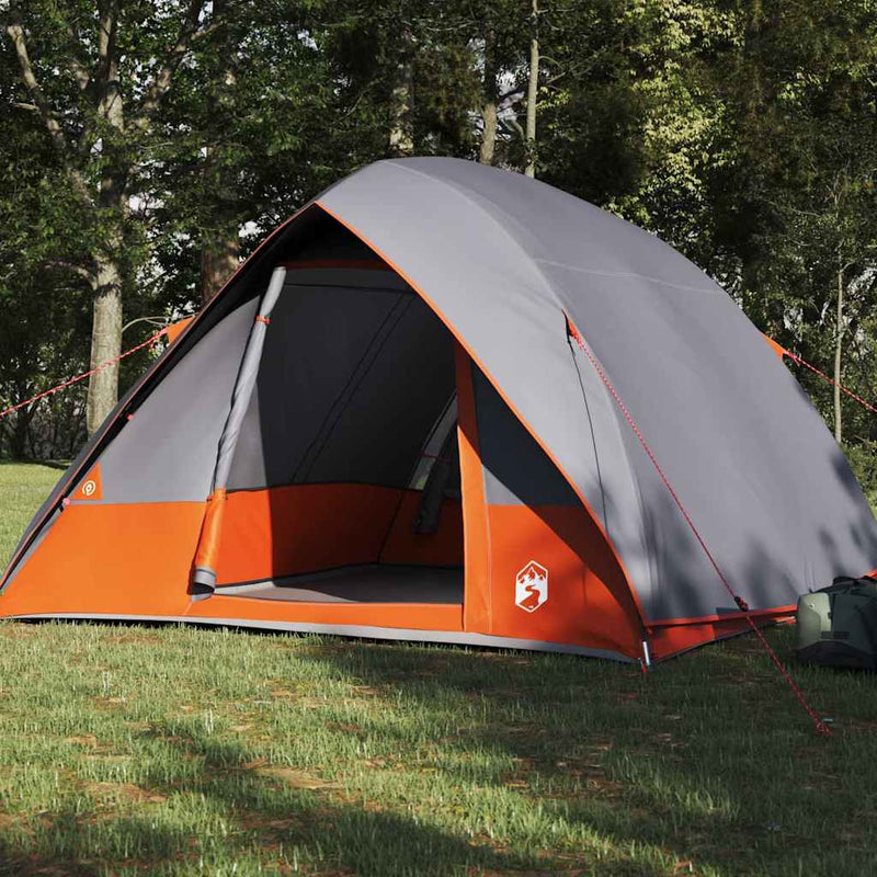 Load image into Gallery viewer, Vidaxl camping tent met dak grijs en oranje 320 x 275 x 190 cm taft