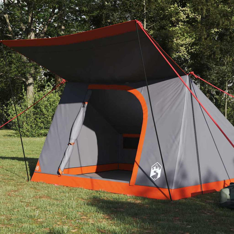 Load image into Gallery viewer, Vidaxl camping tent met dak grijs en oranje 223 x 163 x 130 cm taft