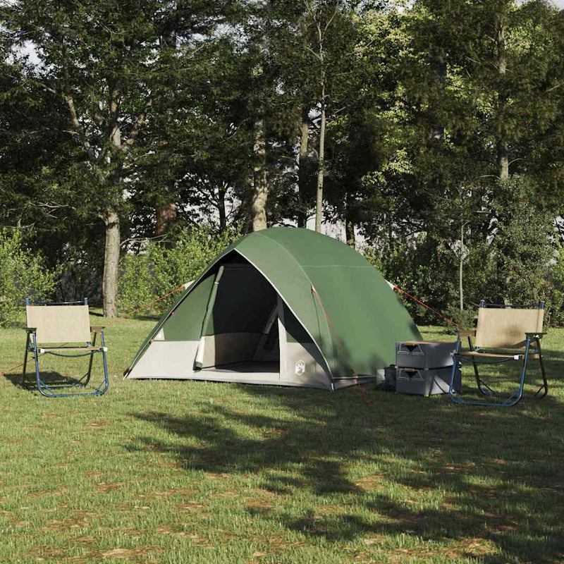 Load image into Gallery viewer, Vidaxl camping tent met dak met opslag groen 275 x 230 x 140 cm taft