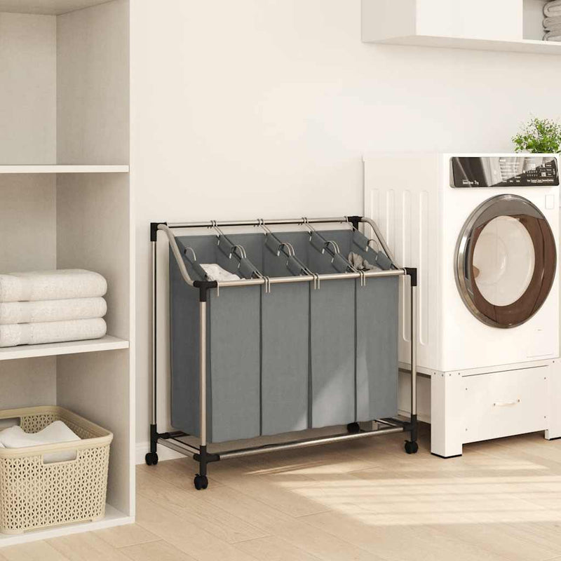 Load image into Gallery viewer, Vidaxl wasmand met wielen 4 vakken grijs