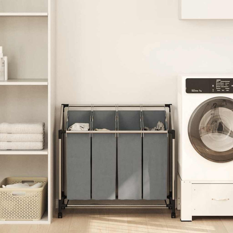 Load image into Gallery viewer, Vidaxl wasmand met wielen 4 vakken grijs