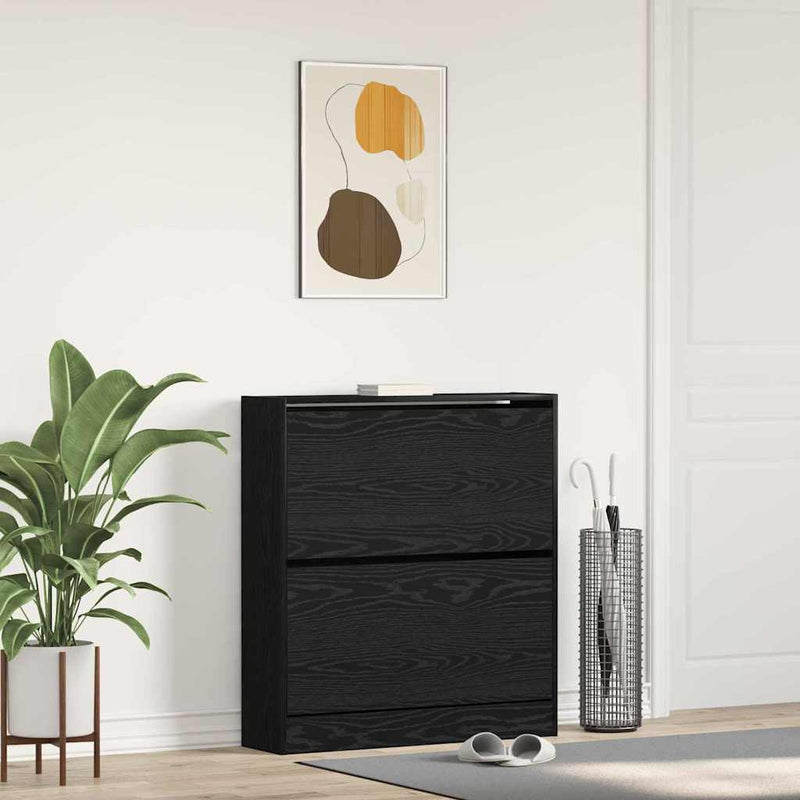 Load image into Gallery viewer, Vidaxl schoenenkast zwart eiken 80 x 21 x 87,5 cm bewerkt hout