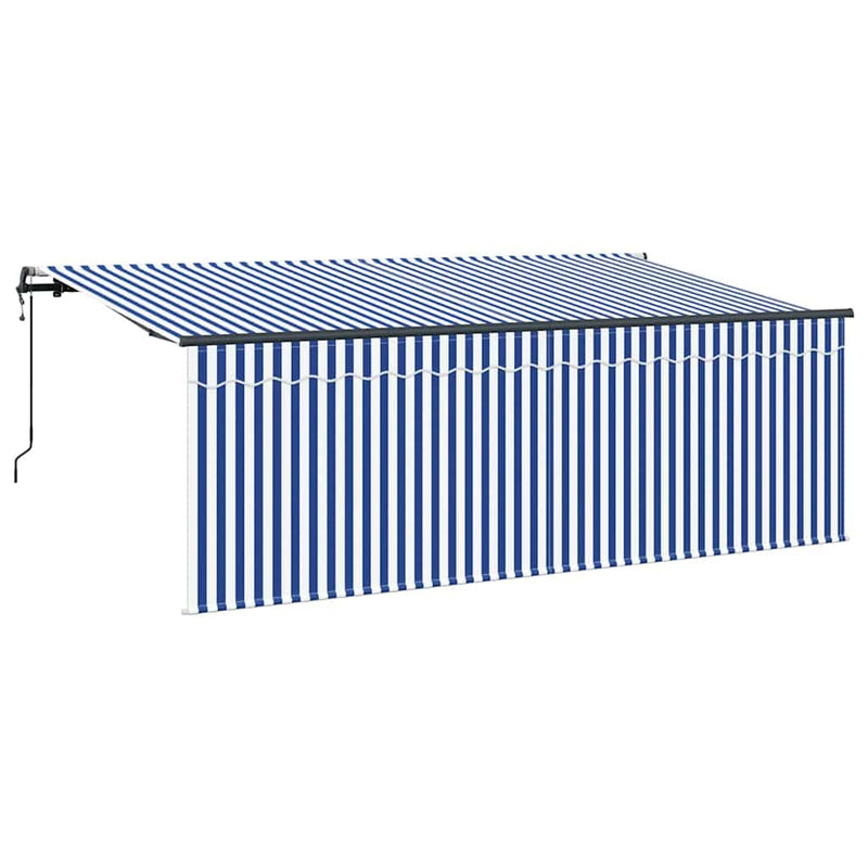 Load image into Gallery viewer, Vidaxl inklapbaar zonnescherm blauw en wit 350 x 200 cm