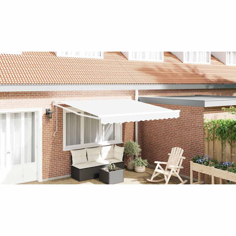 Load image into Gallery viewer, Vidaxl inklapbaar zonnescherm wit 350 x 250 cm stof
