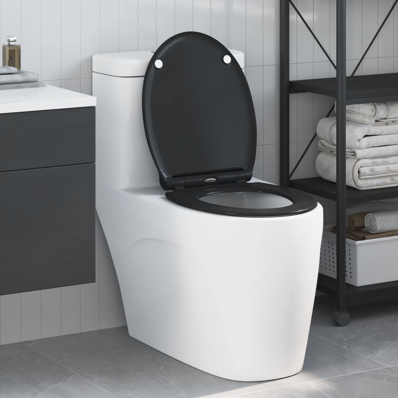 Load image into Gallery viewer, Vidaxl toiletzitting zwart 47 x 37,5 x 3,8 cm duroplast