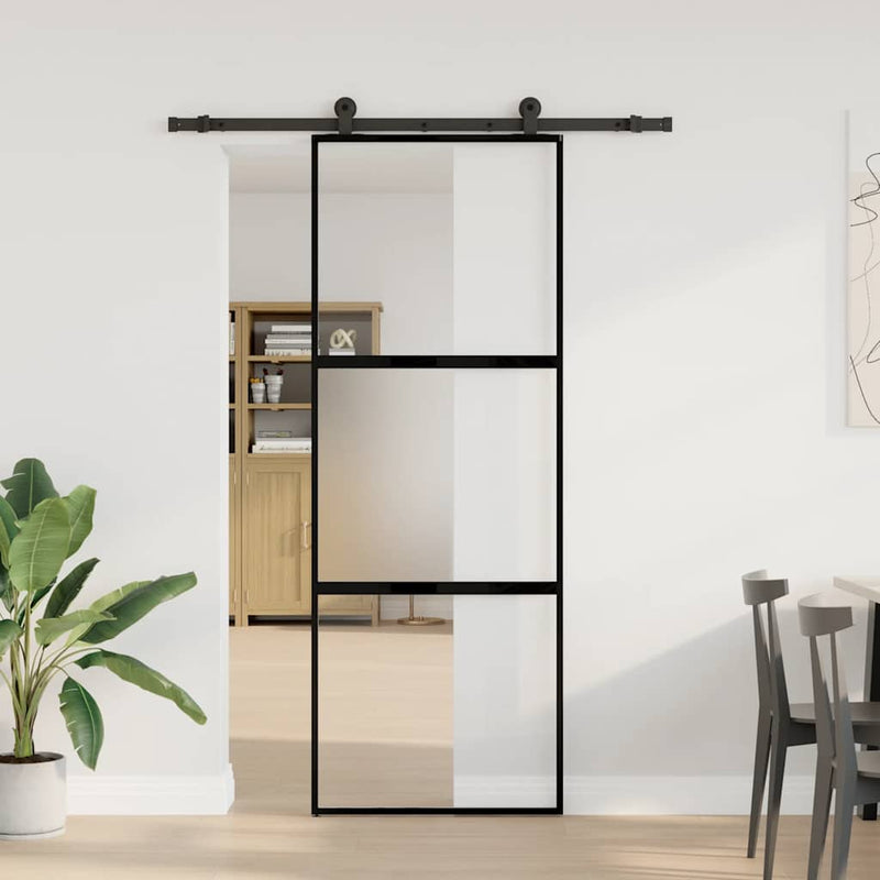 Load image into Gallery viewer, Vidaxl schuifdeur met beslag 76x205 cm gehard glas en aluminium