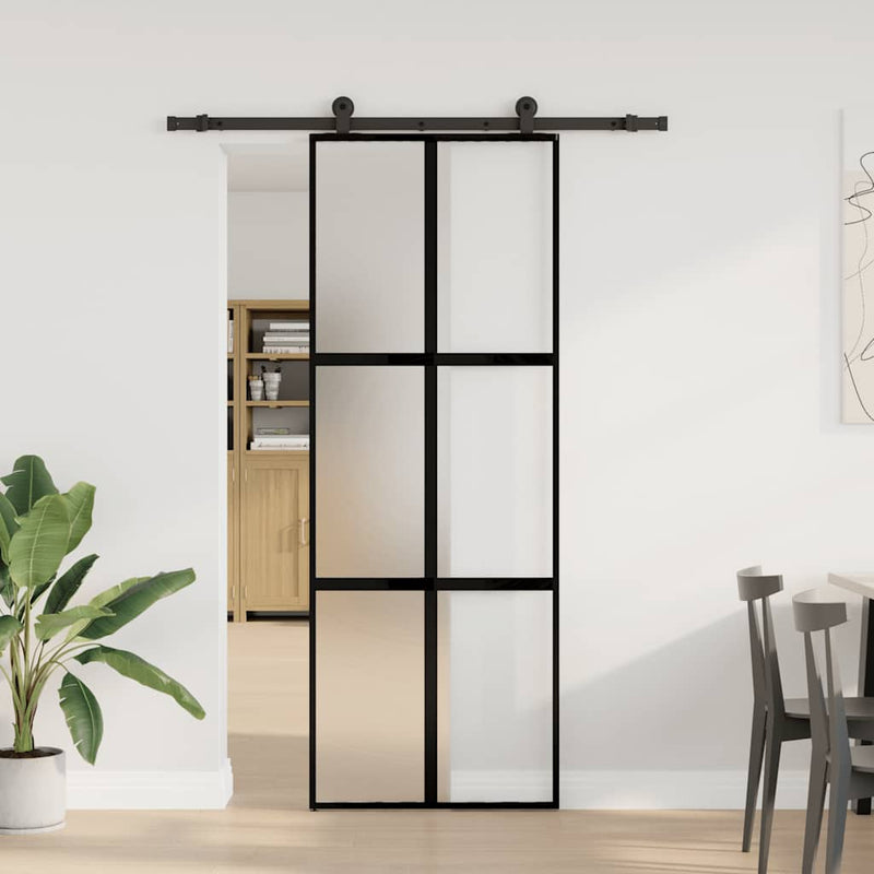 Load image into Gallery viewer, Vidaxl schuifdeur met beslag 76x205 cm gehard glas en aluminium