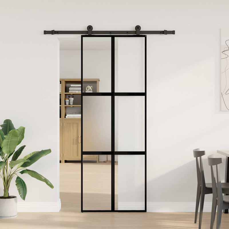 Load image into Gallery viewer, Vidaxl schuifdeur met beslag 76x205 cm gehard glas en aluminium