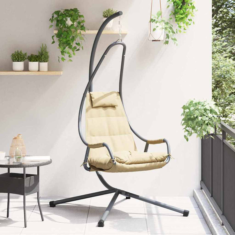 Load image into Gallery viewer, Vidaxl hangende ei-stoel beige 94 x 107 x 196,5 cm staal