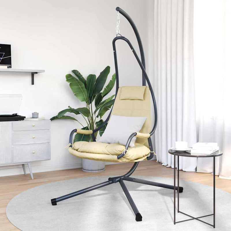 Load image into Gallery viewer, Vidaxl hangende ei-stoel beige 94 x 107 x 196,5 cm staal