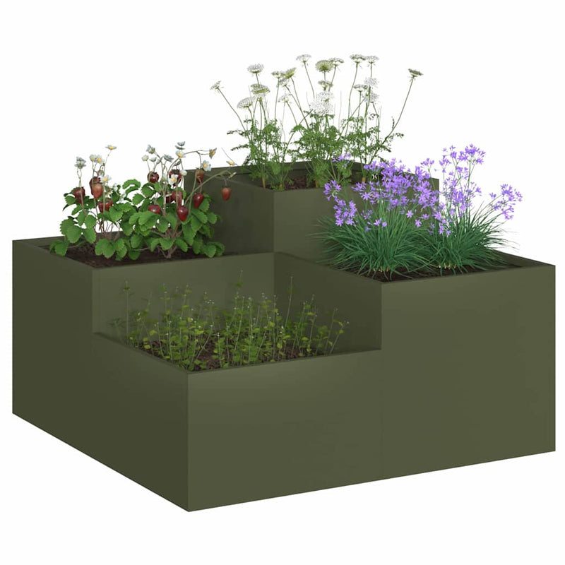 Load image into Gallery viewer, Vidaxl tuin bloempot olijfgroen 80 x 80 x 48 cm staal