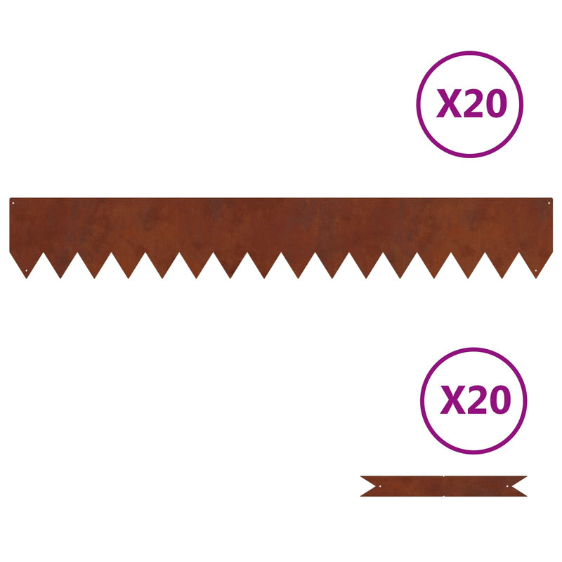 Load image into Gallery viewer, Vidaxl tuinrand 20 pcs bruin 100 x 0.05 x 20 cm cortenstaal